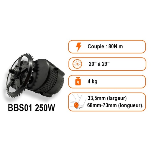 Kit moteur Pédalier 250W Bafang BBS01 avec batterie 36V